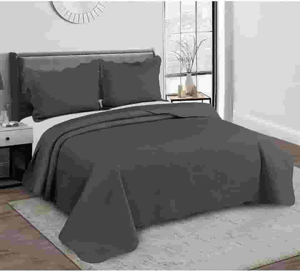 Cobre Leito Colcha Casal Queen Dupla Face com Toque Macio 200 Fios Ultrasonic 03 Peças Bulet - Chumbo