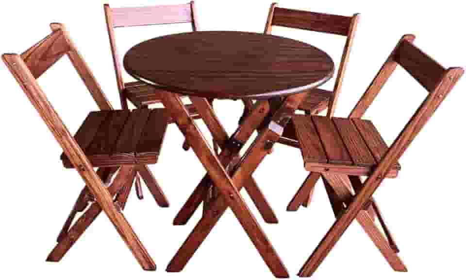 Conjunto Mesa Redonda 70cm Dobrável com 4 Cadeiras em Madeira Maciça - Imbuia