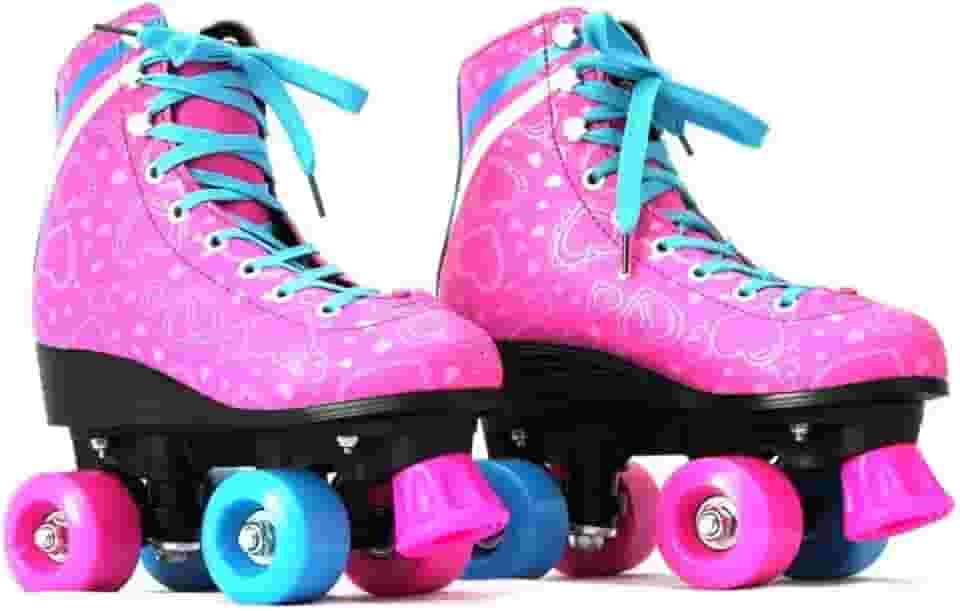 Patins Infantil Feminino 4 Rodas Roller Profissional Rosa Luna Ajustável C/Freio Confortável Estável Iniciante Criança Menina Presente Completo Diversão Esporte Do 34 a 40