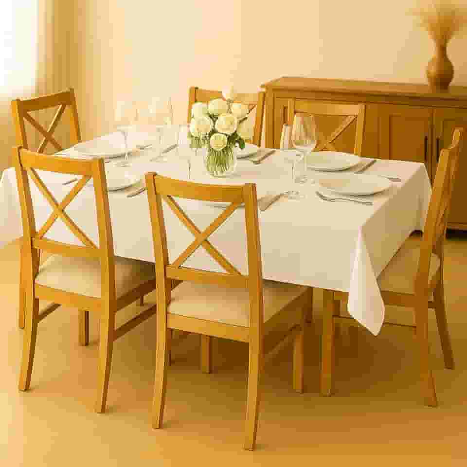 Toalha De Mesa 6 Lugares Retangular 2,10 x 1,50m Tecido Oxford 100% Poliéster Fácil de Lavar Praticidade e Durabilidade para Uso Diário (Branco)