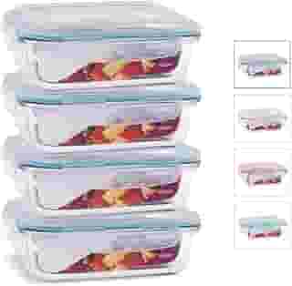 KIT 4 Potes de Vidro Retangular com Tampa Hermética 1040ml Cor:Azul (QH)