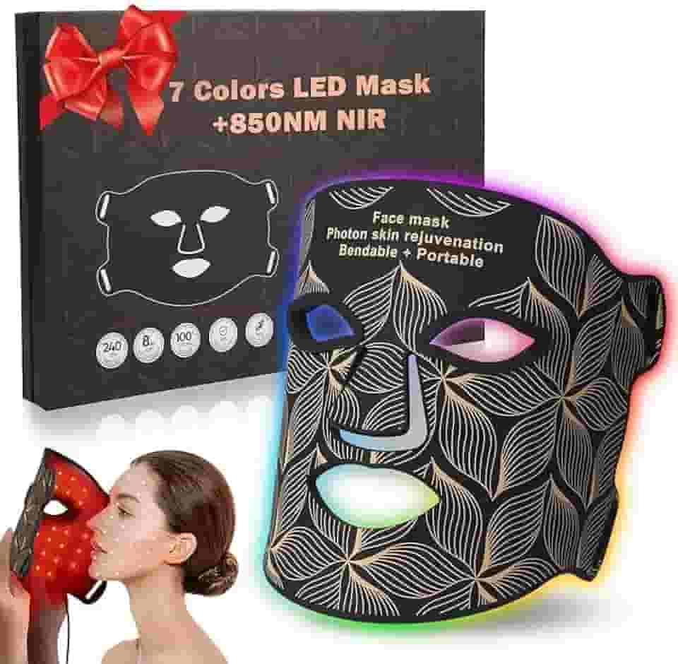 biuufish Terapia De Luz Vermelha Para O Rosto, Máscara Facial Led 7 Cores Com Infravermelho Próximo 850 Nm, Dispositivo Portátil Recarregável Cuidados A Pele Em Casa E Viagens, Antienvelhecimento