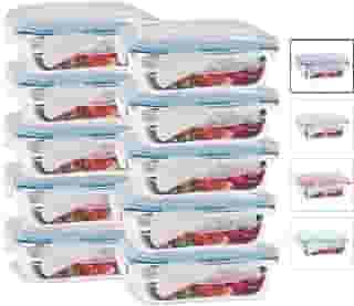 KIT 10 Potes de Vidro Retangular com Tampa Hermética 640ml Cor:Azul