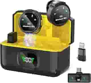 Microfone de Lapela Sem Fio Profissional com Base de Carregamento, Display LED, para iPhone/Android dispositivos com Lightning/USB-C，para vídeo, entrevista, vlog