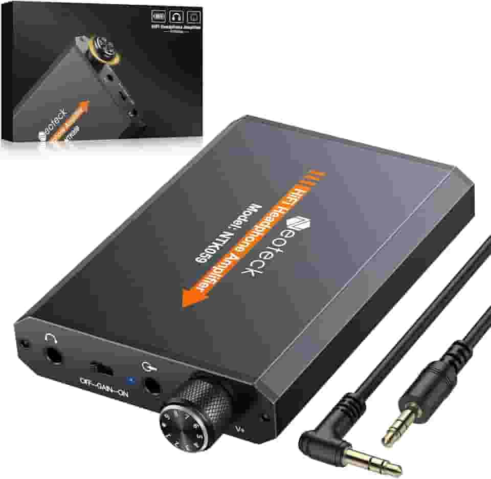 Neoteck Amplificador de fone de ouvido portátil de 3,5 mm, interruptor de ganho de dois estágios, 16-150 Ohm, superfície fosca de alumínio