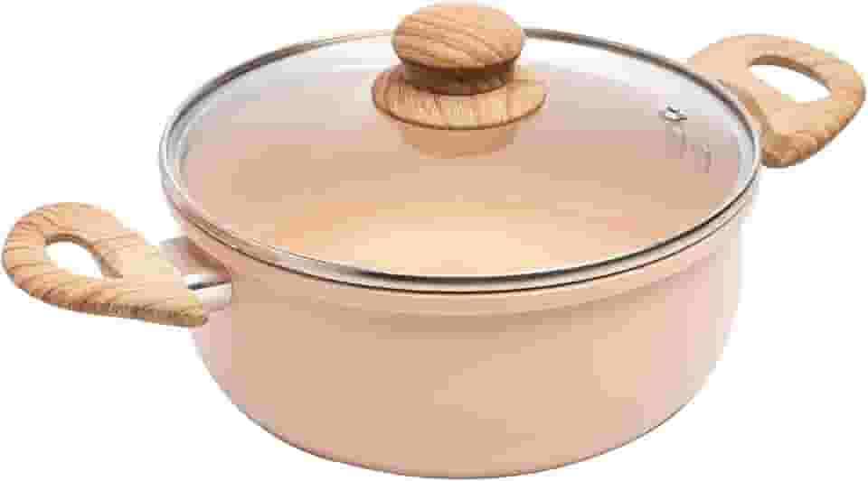 LYOR - Caçarola de Indução em Alumínio com Revestimento Cerâmico e Tampa de Vidro Bege 20cm