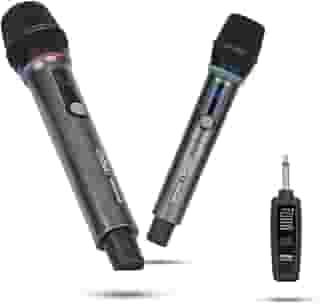 Microfone Sem Fio Duplo RGB, Microfone Karaoke UHF, Microfone Dinamico, Microfone de Mão Profissional para Festas, Eventos, Aulas, Palestras, Lgreja, Desempenho, Entretenimento Familiar, MAC4406