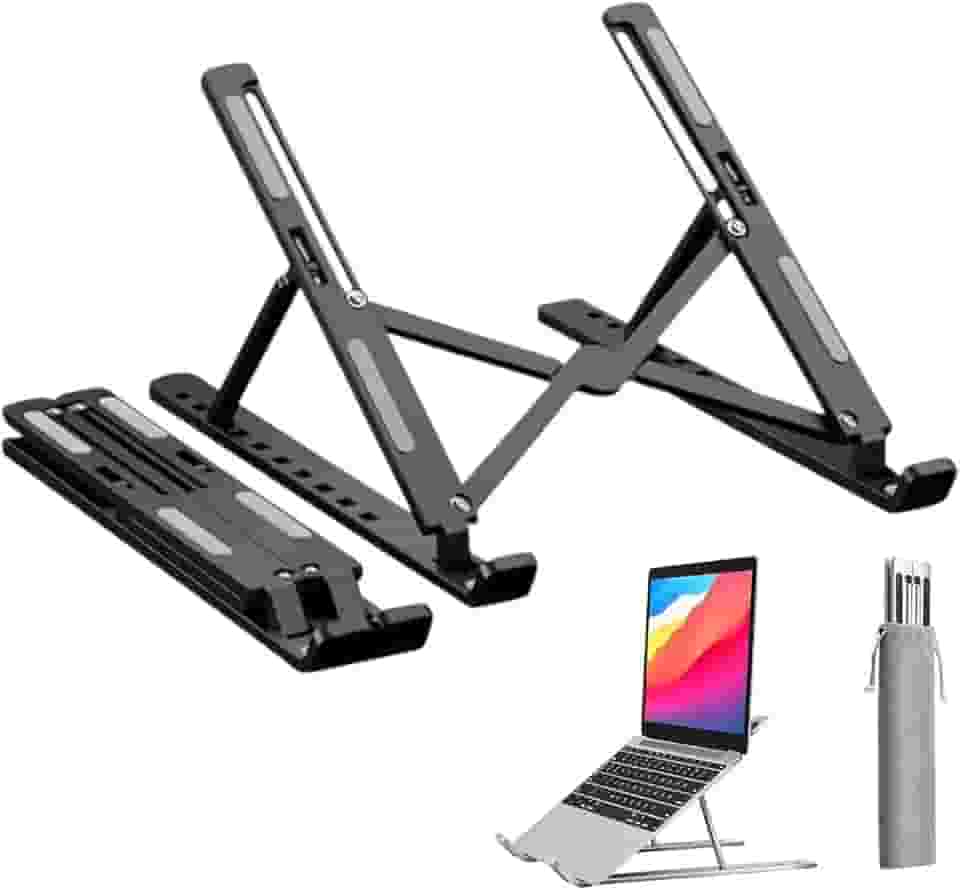 Suporte para Notebook e Tablet 10' a 18' Linha Premium em Alumínio Dobrável e Ergonômico Para Desktop Portátil Ajustável em 6 Ângulos com Altura Regulável Leve Apoio Universal - Premium®