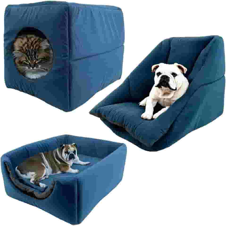 Cama Toca Iglu 3 em 1 Suede Cachorro Gato Frio Quente Pet G (Azul)