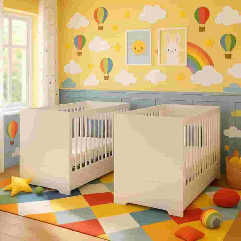 Kit Berço para Gêmeos 3 em 1 para Colchão 60x130cm Multimóveis Mp4392 Branco