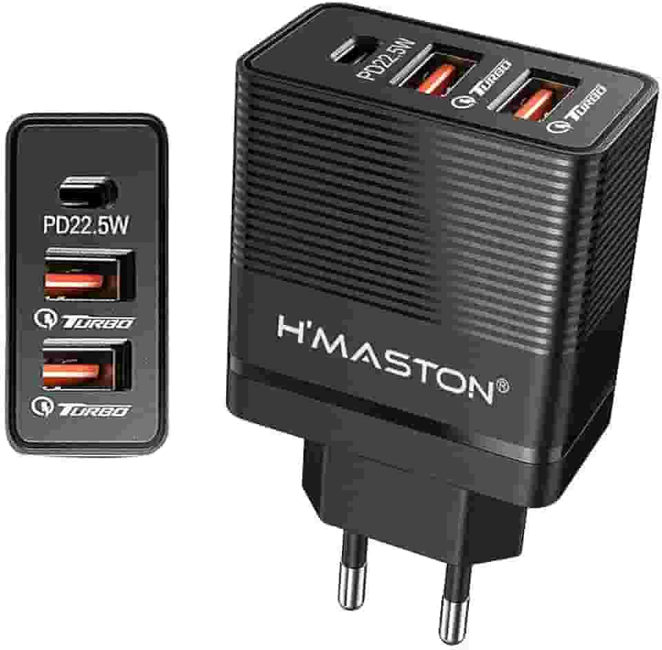 H'MASTON Fonte Carregador de Parede 67.5W Carregador Turbo Universal com 2 USB Saída 20W + 1 Tipo C 22.5 Power Compatível com iPhone Android LR13-4 (PRETO)