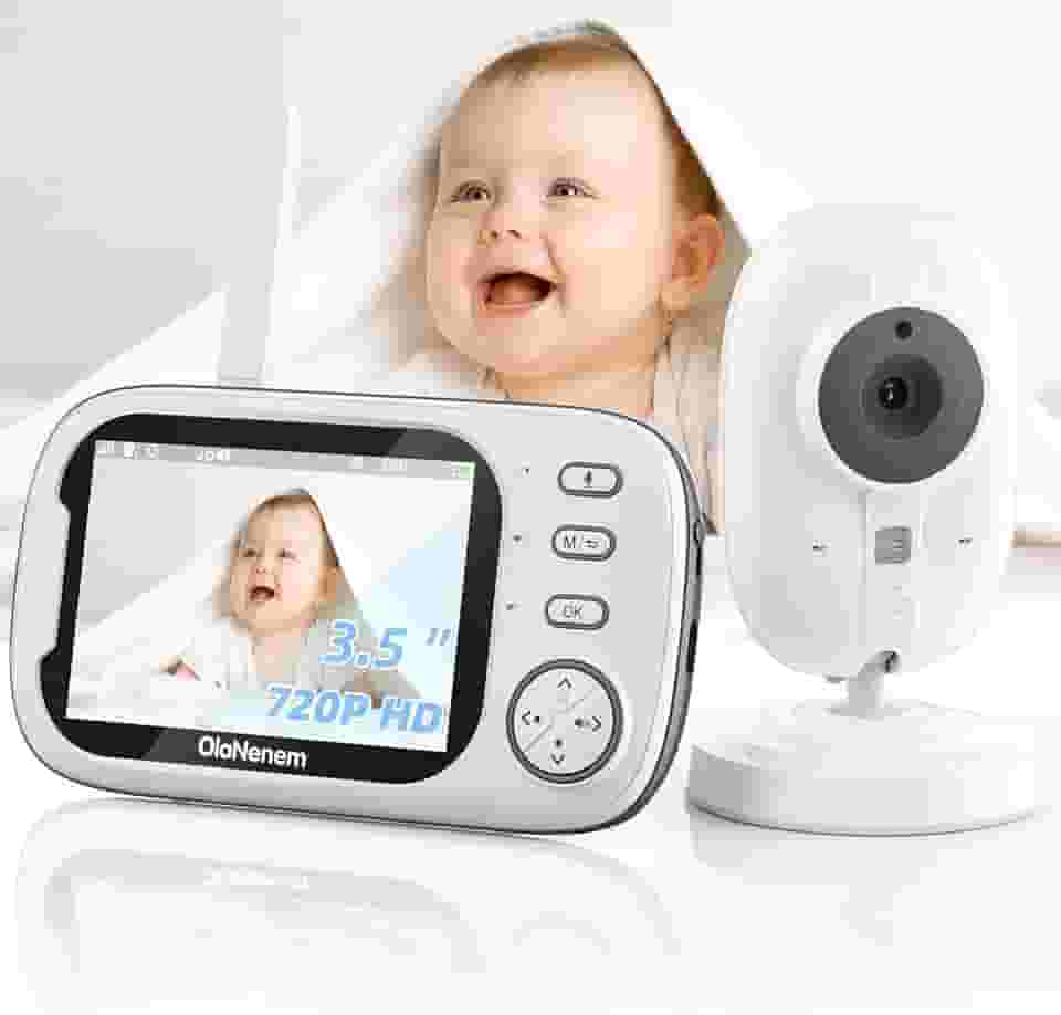OLANENEM Baba Eletronica Sem Fio,Câmera para Bebês com Tela de 3.5' 720P, Visão Noturna 10M, Áudio Bidirecional, Detecção de Som VOX, Monitoramento Temperatura, 8 Canção de Ninar, ideal Recém-Nascidos