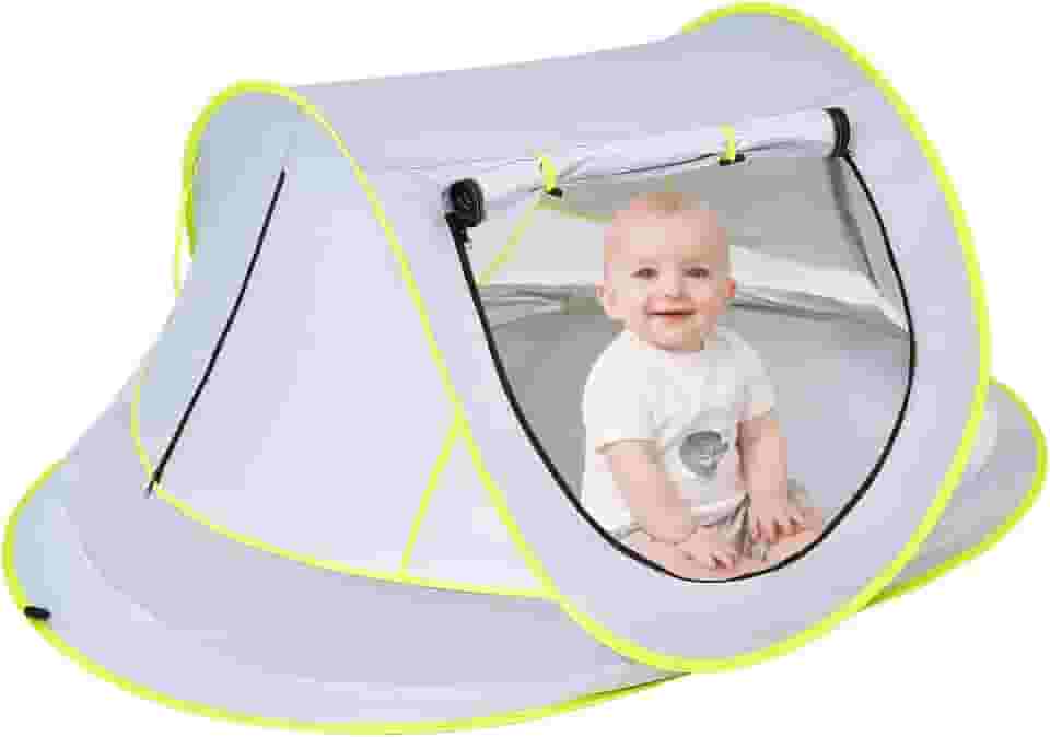 Mengersi Barraca de praia para bebês, abrigo de sol grande pop-up para meninas e meninos, barraca de viagem com mosquiteiro pop-up ou barraca de brincar interna para crianças, FPS 50+ UV