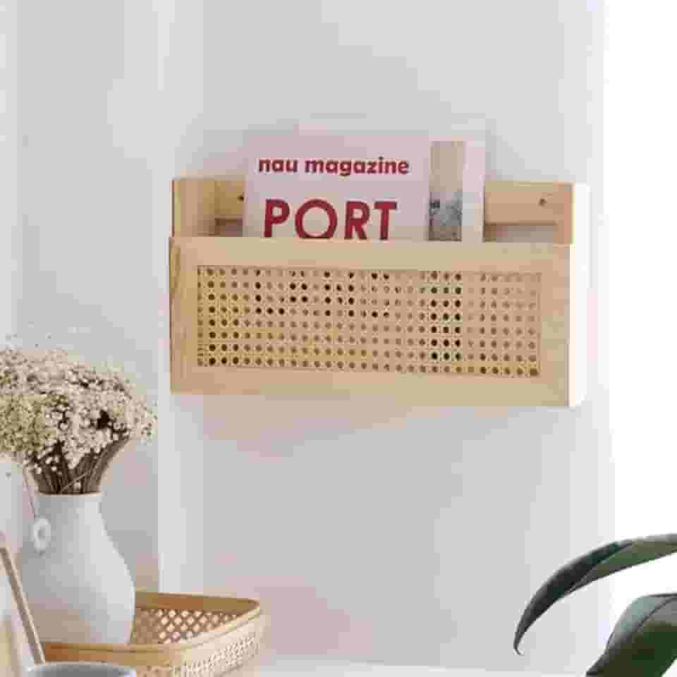 ININOSNP Revisteiro de madeira, organizador de correio montado na parede, prateleira pendente vintage para arquivos, expositor de folhetos para sala de estar e escritório