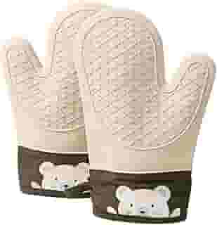 Luva Térmica De Cozinha De Silicone Proteção Para Forno e Fogão Kit Par de Luvas na cor Cinza Claro