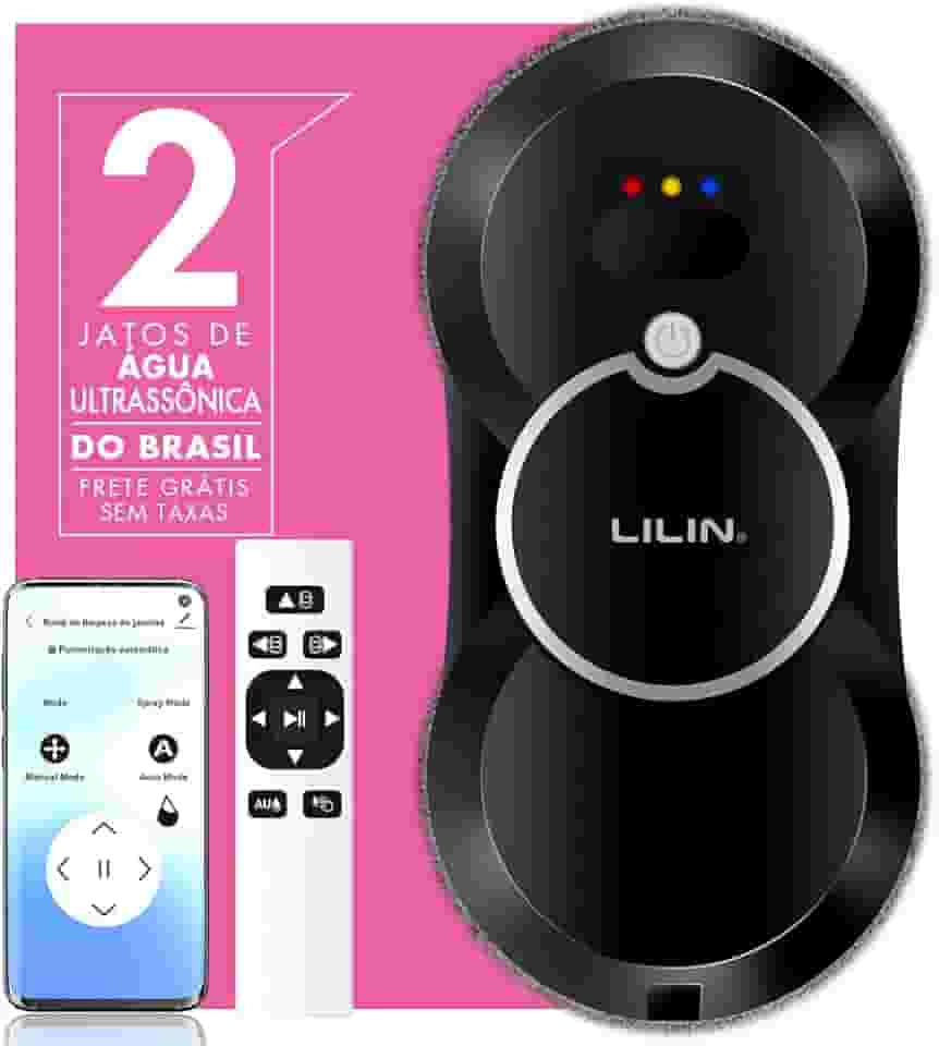 Lilin Robô Limpa Vidros HCR10, Robô de Limpeza de Janelas com Bivolt, Bicos duplos com spray ultrassônico com Bateria de Emergência e Sensores de Bordas Antiqueda, Planejamento inteligente de caminho