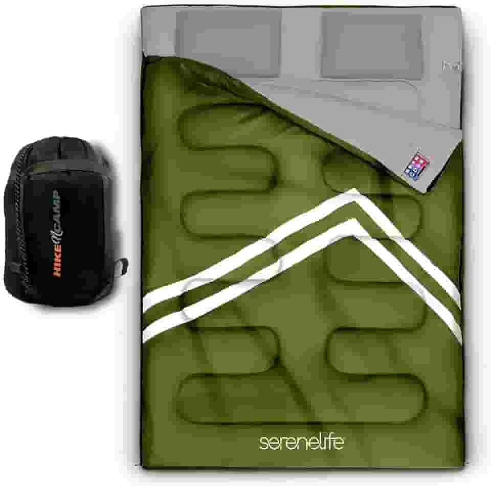 SereneLife Saco de dormir duplo com travesseiros, impermeável e removível para 2 sacos individuais, leve e quente, perfeito para acampamento, caminhada, mochila e clima frio, adequado para
