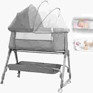 Berço portátil 3 em 1 Moises Co-bed para bebês, cercadinho infantil, 8 alturas ajustáveis ​​para bebês com refluxo, trocador, colchão, semi-blackout mosquiteiro, cesto de armazenamento