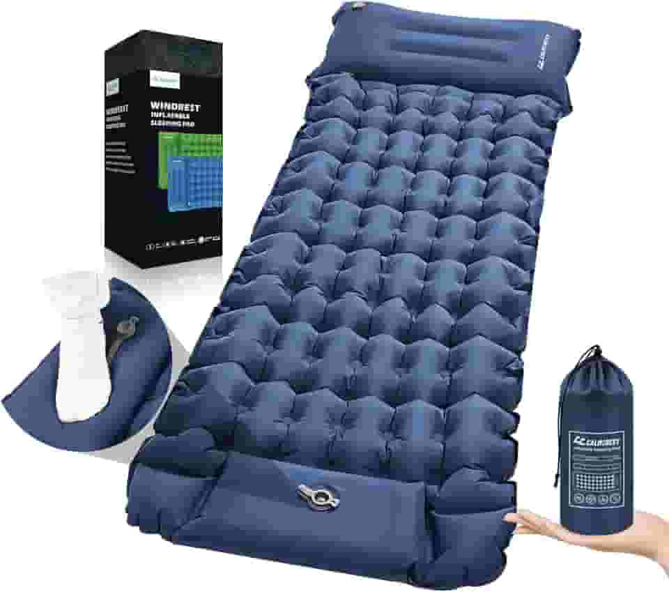 CALMCREST Almofada de dormir para acampamento, almofada de dormir com isolamento térmico de 10 cm de espessura para o inverno, colchão inflável ultraleve com travesseiro ajustável, tapete de dormir