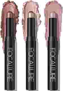 FOCALLURE Conjunto de 3 peças de creme, iluminador de olhos fosco e brilhante, lápis à prova de vincos de alta pigmentação, maquiagem iluminadora de sombra de longa duração, rosa Mirage