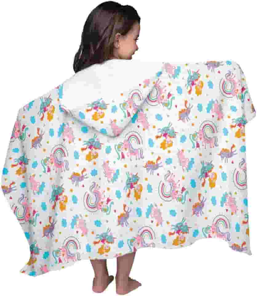 Toalha Capuz Banho Infantil Criança Algodão Felpuda Menina Estampa Unicórnio