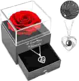 Presentes para mulheres meias de Natal – Colar rosa vermelha com I Love You, presentes de rosas eternas para mulheres, mãe, esposa e namorada no Dia dos Namorados, Dia das Mães, Natal, aniversário,