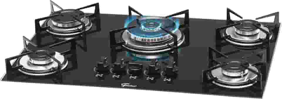 FISCHER COOKTOP À GÁS 5 BOCAS TRIPLA CHAMA MESA VIDRO PRETA BIVOLT 1743-5733