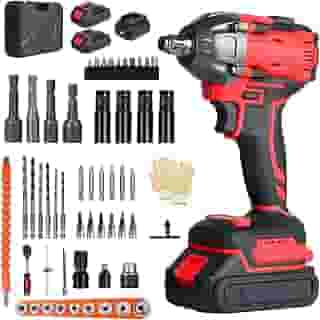 Trailabo Chave de Impacto Elétrica 21V com 2 Bateria, 55 Peças, Alta Velocidade Até 2500 RPM, Furadeira de Impacto Multiuso de 400N com Cabo de Borracha e Carregador, Parafusadeira e Furadeira