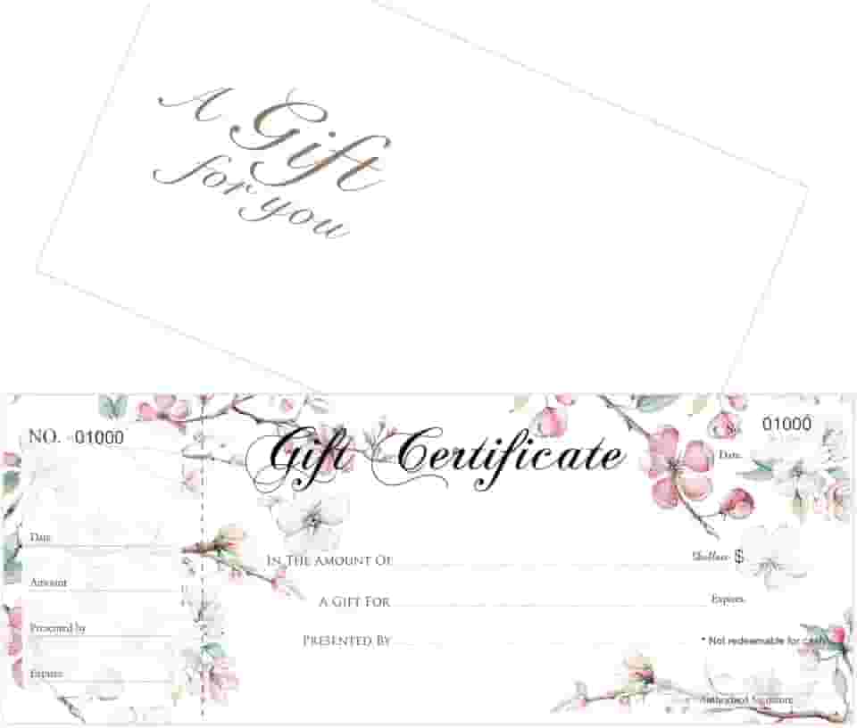 Conjunto de 25 vales de oferta em branco, vale de presente para empresas, Gift-Blossoms-PP, vem com envelopes correspondentes gratuitos, impressão de numeração sequencial