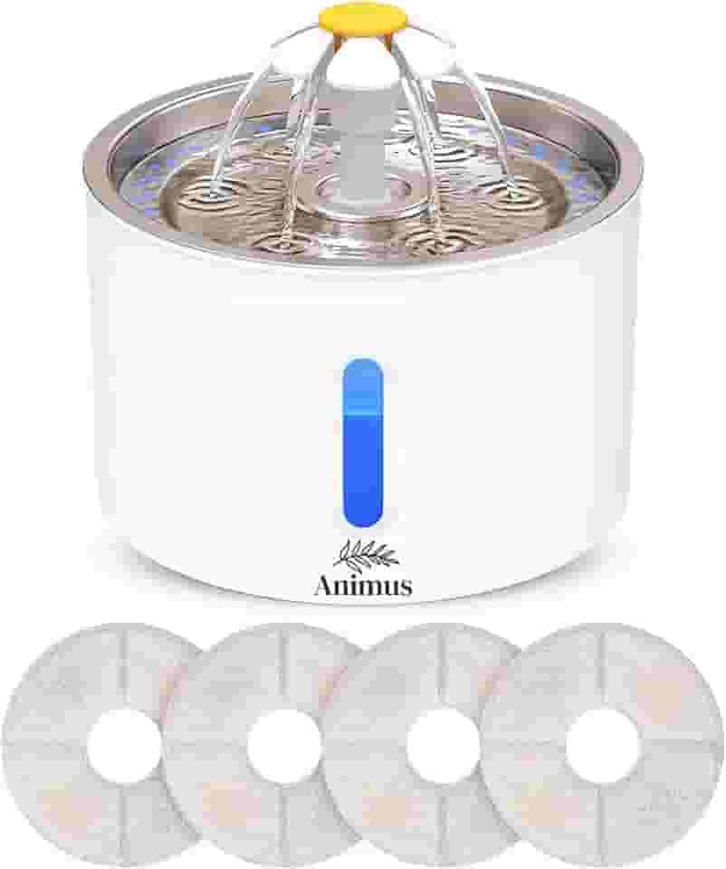 Kit Bebedouro Tipo Fonte 2,4 L Com Filtro Animus Bem Estar Healthy Pet INOX+ 4 Filtros extras para gatos e cães