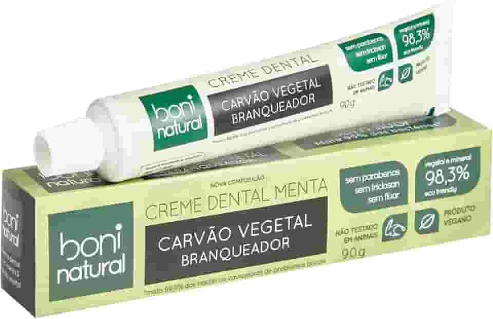 Creme Dental Boni Natural Carvão Ativado Branqueador Com Menta e Carvão Vegetal, Boni Natural, Preto