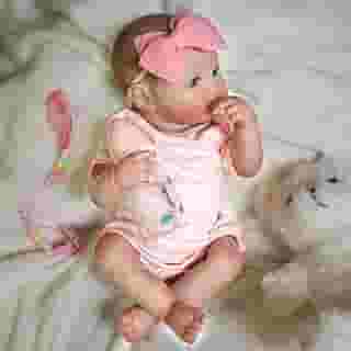 Brastoy Bebê Reborn Silicone Boneca Realista Menina Rosa Pintado Original 48cm Olhos Azuis