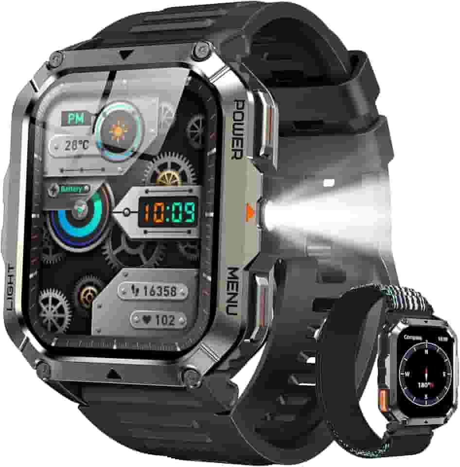Relógio Inteligente Militar 2.01 Polegadas à Prova d'Água IP68 Bateria 900mAh 20 Dias Bluetooth Chamada 100+ Modos Esportivos Bússola Lanterna