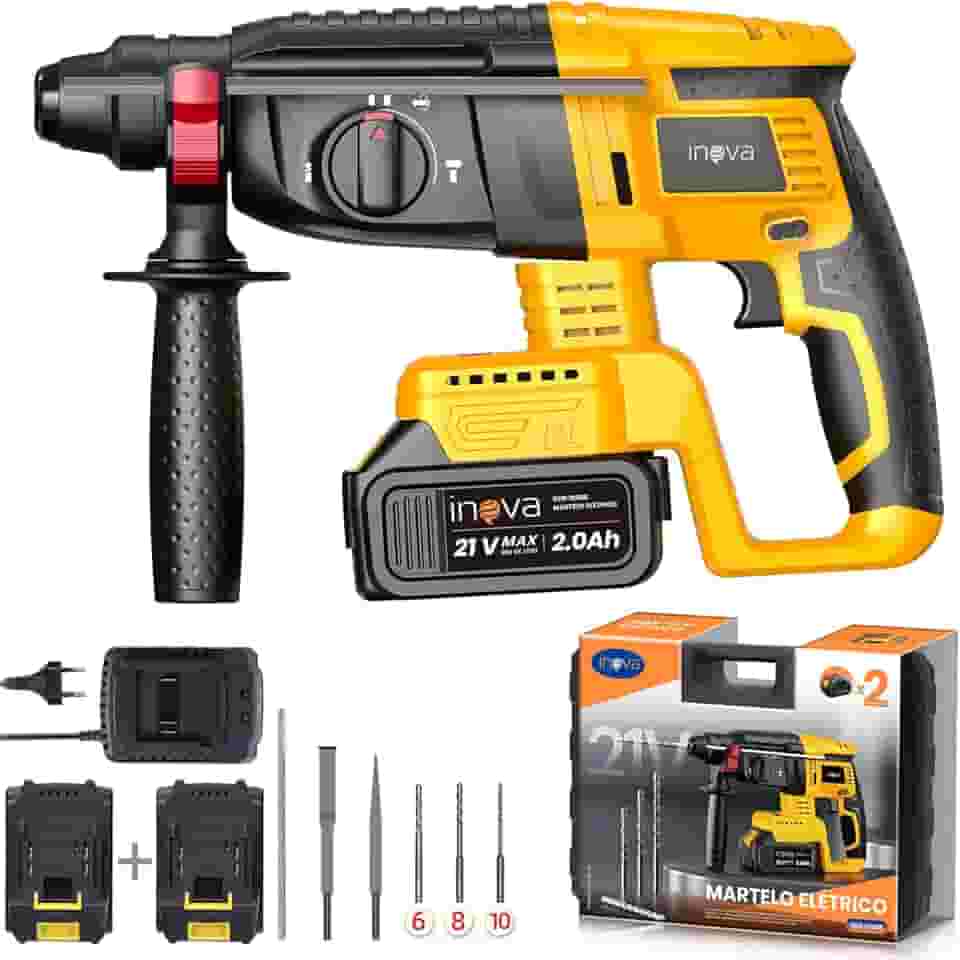 Martelete Rompedor Sem Fio 21V 4000mAh, Motor Brushless, Luz LED Integrada, Cabo Antivibração, Adequado para Concreto, Alvenaria, Paredes, ideal para uso Doméstico e Obras de Construção.