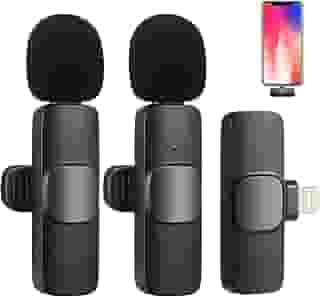 2 peças Microfone de lapela sem fio para dispositivos IOS, microfone duplo sem fio para gravação de vídeo, transmissão ao vivo, vlog, YouTube, Facebook, zoom - redução de ruído e plug-play. (Sem necessidade de APP/Bluetooth) (iPhone 2 peças)