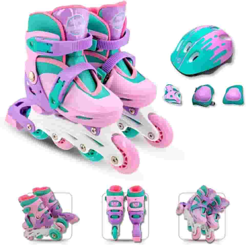 Patins Infantil 4 Rodas Inline com Proteção - Recomendado para Crianças a Partir de 3 Anos até 60Kg - Tamanho Ajustável do 30 ao 33