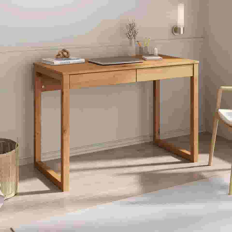 IDIMEX Escrivaninha com Gaveta Madeira 2 Gavetas cor Freijo Noah Moderno Pes de Madeira 110 cm Escritorio