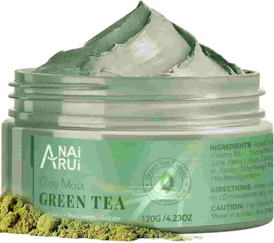 ANAI RUI Máscara de chá verde, máscara de argila para limpeza profunda sem poros, máscara facial de chá verde removedor de cravos com caulim, aloe, colágeno, minimizador de poros, hidratante