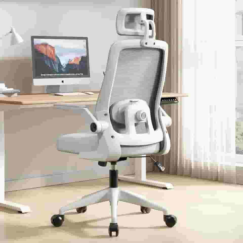 BlidShop Cadeira de Escritório Ergonômica, Suporte 120kg, Ajuste Lombar, Apoio de Cabeça, Tela Mesh Premium, Giratória, Home Office (Branca e Cinza)
