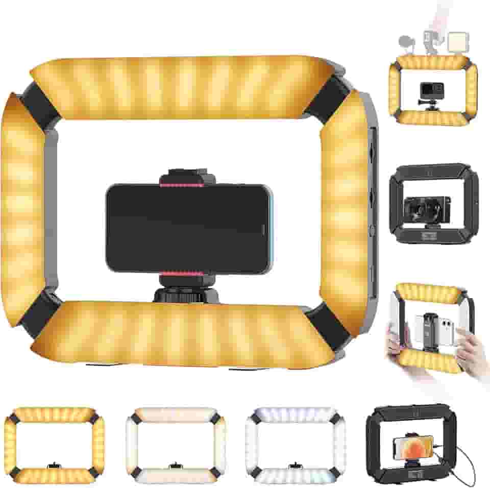 ULANZI U200 Kit de vídeo para smartphone, estabilizador de vídeo selfie com luz anelar LED portátil para câmera, smartphone, Action Cam, YouTube, configuração, filmagem, maquiagem, vlogging