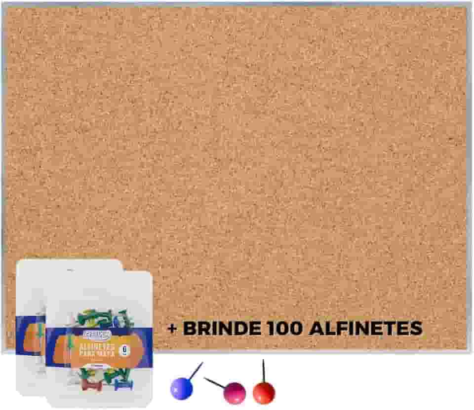 Quadro Cortiça Avisos 120x90 Moldura Alumínio + 100 Alfinetes