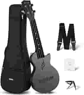 Enya Ukulele Soprano Nova U Mini Simple 53 cm – Ukulele de viagem de fibra de carbono – com kit para iniciantes inclui estojo, alça, capo e cordas (preto)