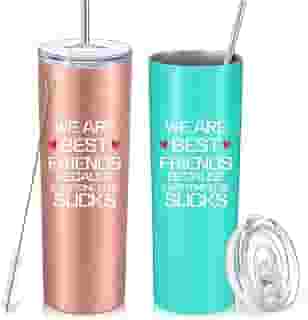 2 pacotes de melhores presentes de copo de amizade para mulheres, presentes engraçados de aniversário para irmã, melhor amiga, melhor amiga, senhora, ela, amigas, colegas de quarto, copo a vácuo amigo