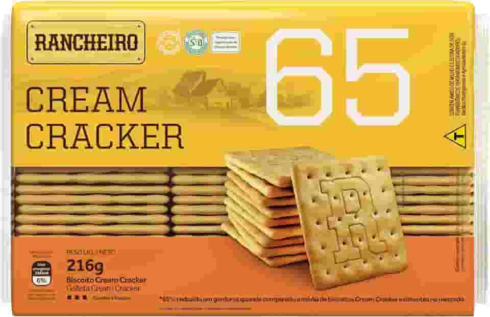 Biscoito Cream Cracker 65 Rancheiro 216g – Crocante, 65% Menos Gordura e Vegano