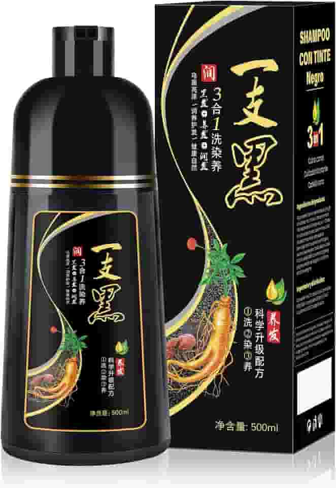 IIIMEIDU Shampoo de Tintura 3 em 1 Preto Natural 500ml, Ingredientes à base de ervas para mulheres e homens, Tintura em minutos/semi-permanente