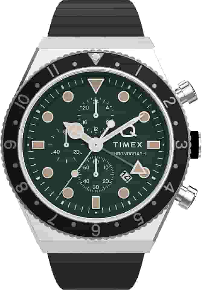 Relógio masculino Q 40 mm - pulseira de expansão preta, mostrador verde, caixa de aço inoxidável