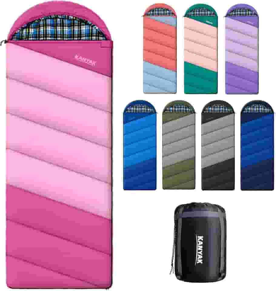 Saco de dormir com forro de flanela de algodão para adultos, adolescentes, crianças, clima frio e quente, 3 estações, equipamento essencial de acampamento compacto leve, caminhadas, atividades ao ar