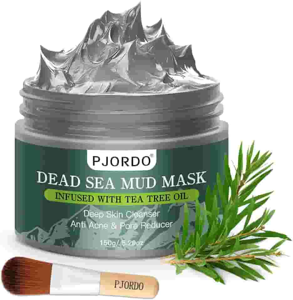 Pjordo Máscara de lama do Mar Morto com óleo de melaleuca para rosto e corpo, máscara facial de argila de limpeza profunda para acne, cravos, minimiza os poros, hidratante, cuidados naturais com a