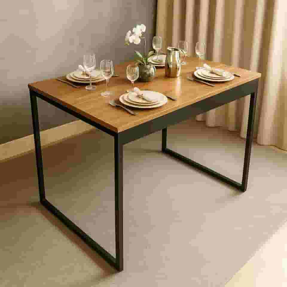 Mesa de Jantar MDF e Aço Estilo Industrial 100x60cm Ideal para Apartamento Sala de Estar ou Cozinha Moderna - Somente a Mesa