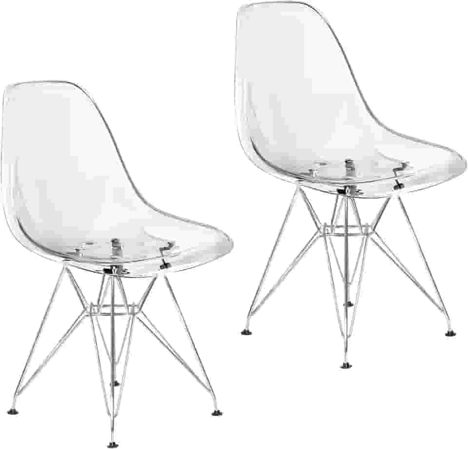 Kit 2 Cadeiras Eames Cristal Transparente Eiffel Base Metal Cromado - Lianto Decor